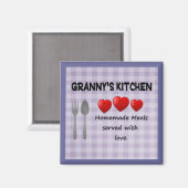 Granny's Kitchen Paars Gingham Magnet (Voorkant / Achterkant)