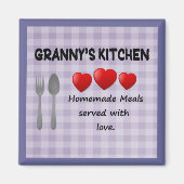 Granny's Kitchen Paars Gingham Magnet (Voorkant)