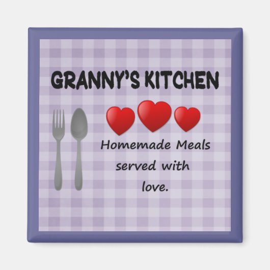 Granny's Kitchen Paars Gingham Magnet (Voorkant)