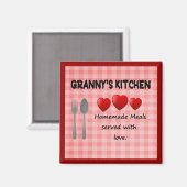 Granny's Kitchen Red Gingham Magnet (Voorkant / Achterkant)