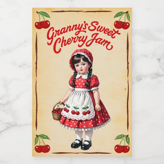 Granny's Sweet Cherry Jam Eetlabel Voedselcontainer Etiket (Enkel label)