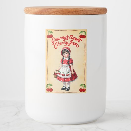Granny's Sweet Cherry Jam  Eetlabel Voedselcontainer Etiket (Voorkant)