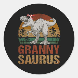 Grannysaurus T Rex Dinosaur Granny Saurus Retro Mo Ronde Sticker
