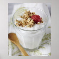 Granola, haver, geroosterd fruit, bessen, framboze