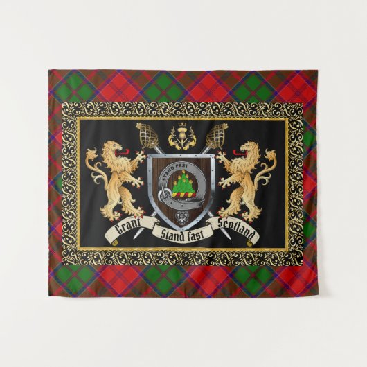 Grant Clan Badge & Motto w/Lions Wandkleed (Voorkant (horizontaal))