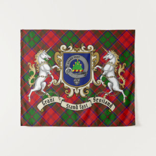 Grant Clan Badge & Unicorns met Tartan Wandkleed