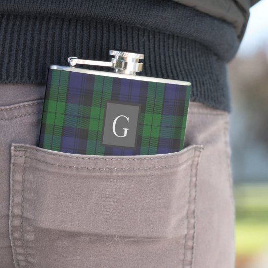 GRANT HUNTING TARTAN BlackWatch Letter G -Kan bewe Heupfles (Voorbeeld)