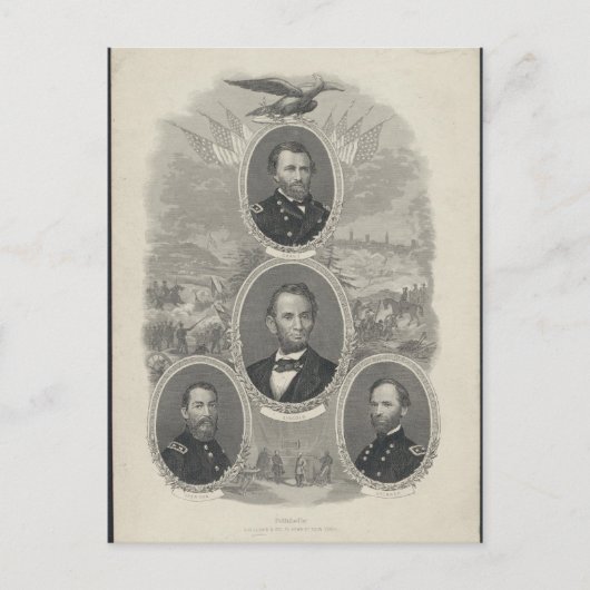 Grant, Lincoln, Sheridan, Sherman Briefkaart (Voorkant)