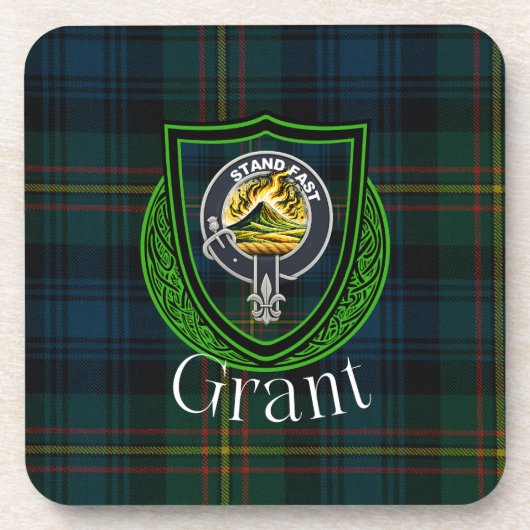 Grant Scottish Clan Tartan & Crest Bier Onderzetter (Voorkant)