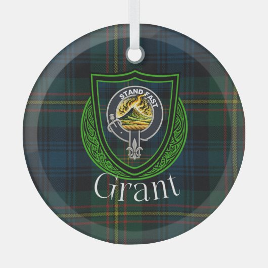 Grant Scottish Clan Tartan & Crest Glas Ornament (Voorkant)