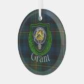 Grant Scottish Clan Tartan & Crest Glas Ornament (Voorkant links)
