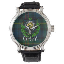 Grant Scottish Clan Tartan & Crest Horloge