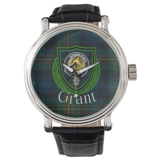 Grant Scottish Clan Tartan & Crest Horloge (Voorkant)