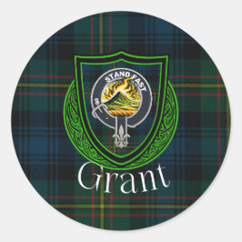 Grant Scottish Clan Tartan & Crest Ronde Sticker