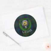 Grant Scottish Clan Tartan & Crest Ronde Sticker (Envelop)