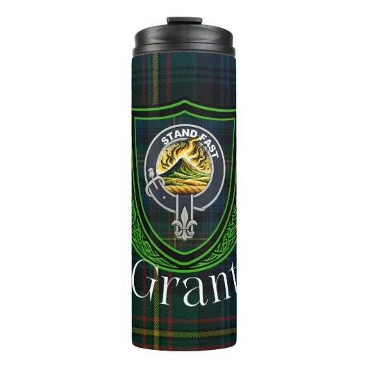 Grant Scottish Clan Tartan & Crest Thermosbeker (Voorkant)