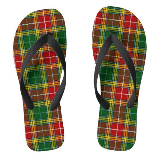 Grant Tartan Rode Groene en Gele Volwassen Teensli Teenslippers (Voetbed)