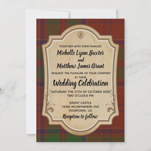 Grant Tartan Wedding Invitation Kaart (Voorkant)