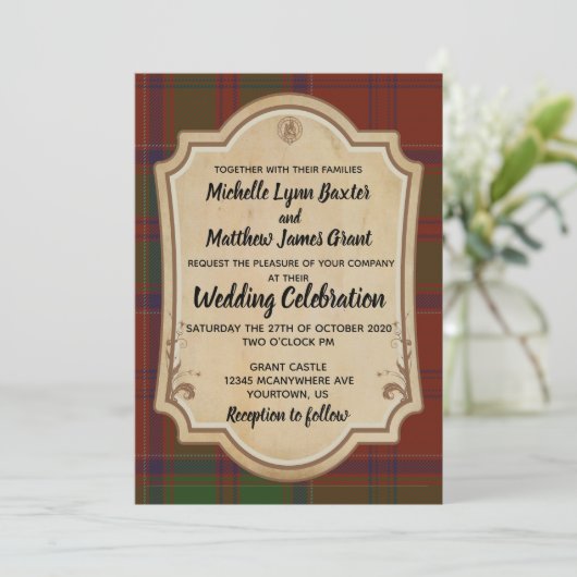 Grant Tartan Wedding Invitation Kaart (Staand voorkant)