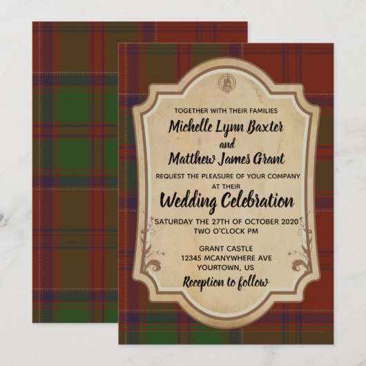 Grant Tartan Wedding Invitation Kaart (Voorkant / Achterkant)