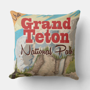 Grant Teton nationaal park Vintage Reisposter Kussen