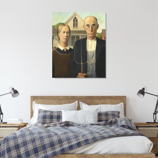 Grant Wood - Amerikaans Gothic Canvas Afdruk (Insitu (Slaapkamer))