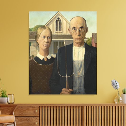 Grant Wood - Amerikaans Gothic Canvas Afdruk (Insitu (Woonkamer))