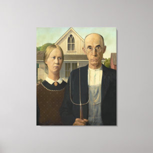 Grant Wood - Amerikaans Gothic Canvas Afdruk