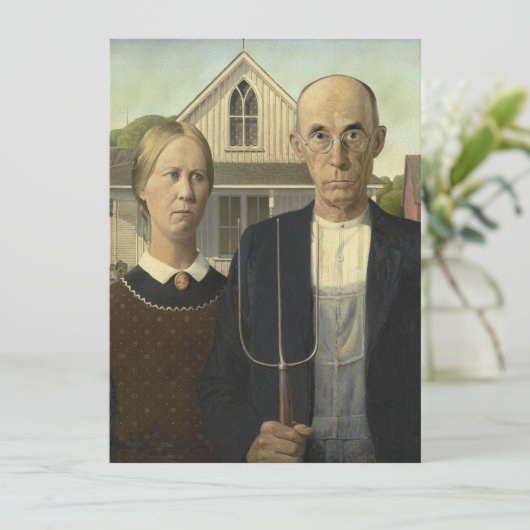 Grant Wood - Amerikaans Gothic Feestdagenkaart (Staand voorkant)