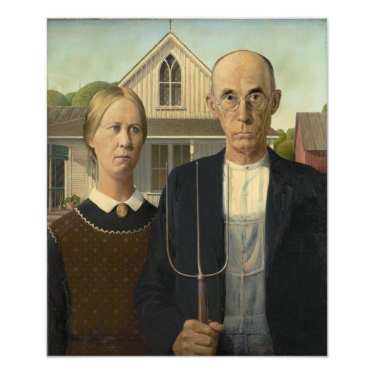 Grant Wood - Amerikaans Gothic Foto Afdruk (Voorkant)