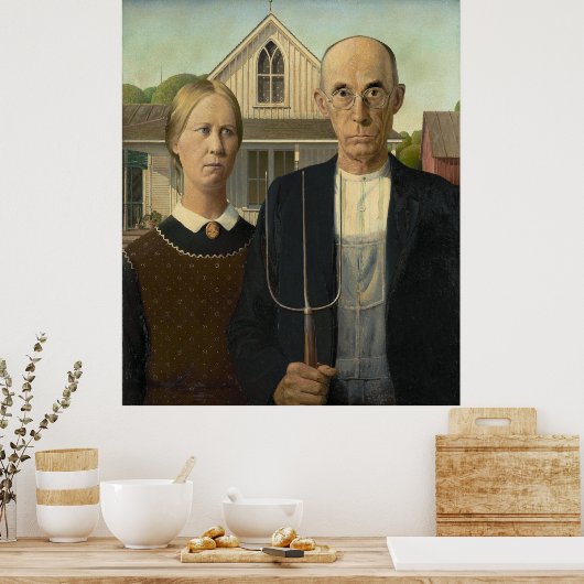 Grant Wood - Amerikaans Gothic Poster (Keuken)