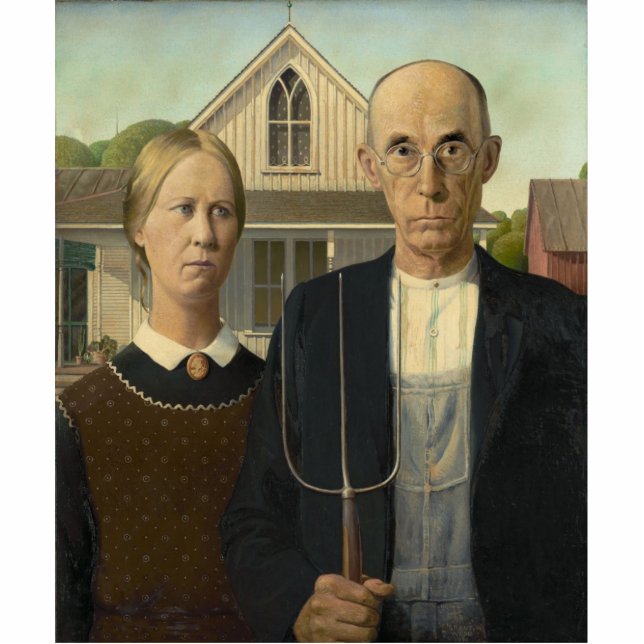 Grant Wood - Amerikaans Gothic Staand Fotobeeldje (Voorkant)