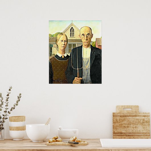 Grant Wood - Amerikaanse Gothic, Poster (Keuken)