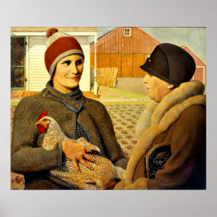 Grant Wood - Beoordeling, kunstschilderij Poster