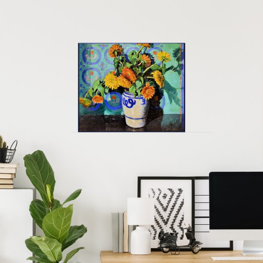 Grant Wood - Calendulas, bloemschilderij Poster (Thuiskantoor)