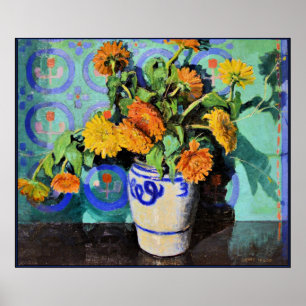 Grant Wood - Calendulas, bloemschilderij Poster