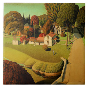 Grant Wood - De geboorteplaats van Herbert Hoover Tegeltje