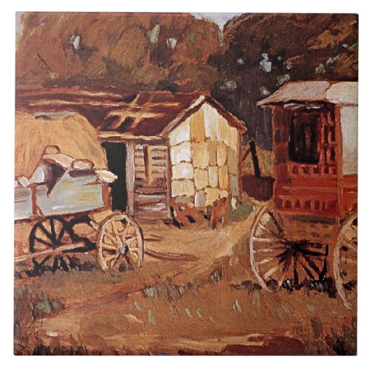 Grant Wood - De Paardenhandelaren Tegeltje (Voorkant)