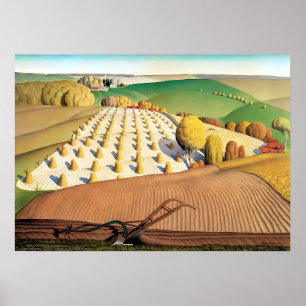 Grant Wood - Herfst ploegen Poster