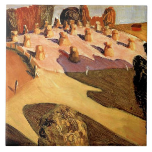 Grant Wood, Iowa Uitzicht, beroemd schilderij Tegeltje