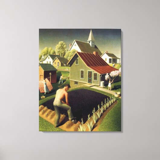 Grant Wood - Lente in de stad Canvas Afdruk (Voorkant)