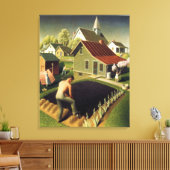 Grant Wood - Lente in de stad Canvas Afdruk (Insitu (Woonkamer))