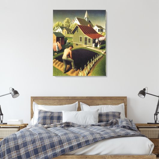 Grant Wood - Lente in de stad Canvas Afdruk (Insitu (Slaapkamer))