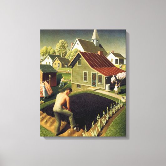 Grant Wood - Lente in de stad Canvas Afdruk (Voorkant)