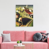 Grant Wood - Lente in de stad Canvas Afdruk (Insitu (Woonkamer))