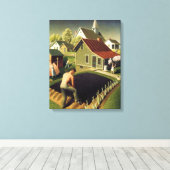 Grant Wood - Lente in de stad Canvas Afdruk (Insitu (Houten vloer))