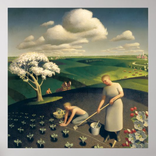 Grant Wood - Lente in het land Poster (Voorkant)