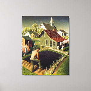 Grant Wood - Lente in Town Canvas Afdruk