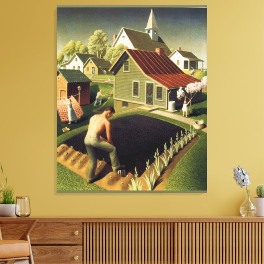 Grant Wood - Lente in Town Canvas Print (Insitu (Woonkamer))