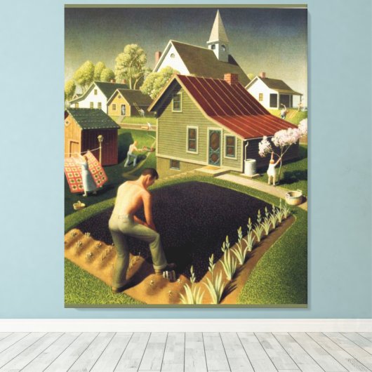 Grant Wood - Lente in Town Canvas Print (Insitu (Houten vloer))